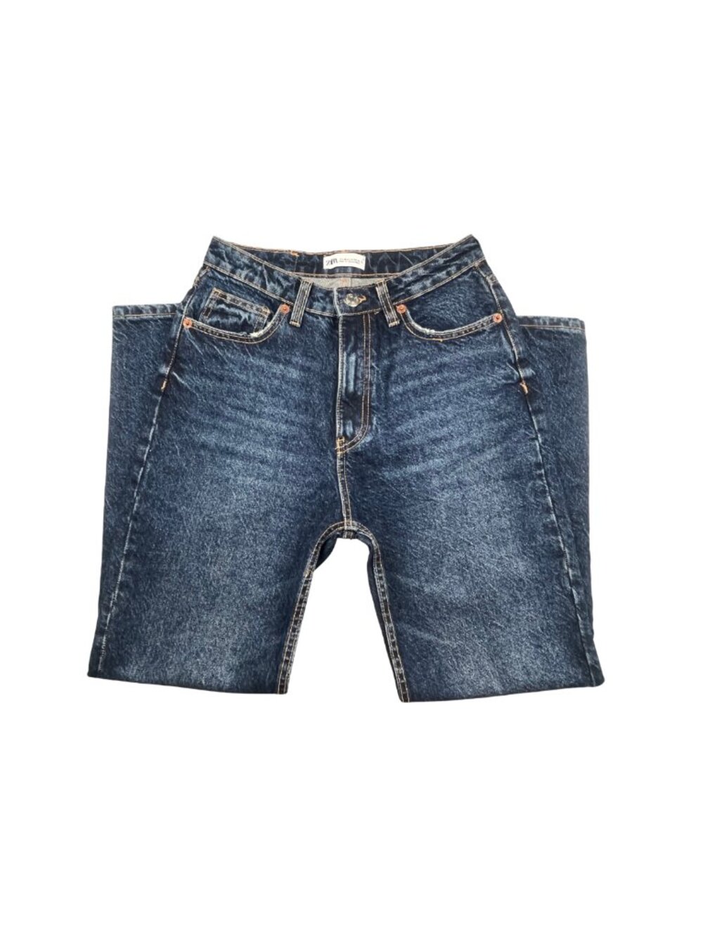 ZARA High Waisted Mom Jeans Size 4 Blue Acid Wash Tapered Ankle